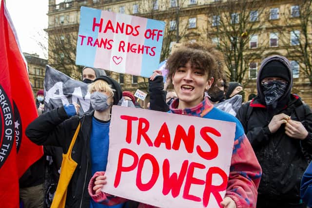 Trans rights' activists at George Square in Glasgow. Picture: Lisa Ferguson