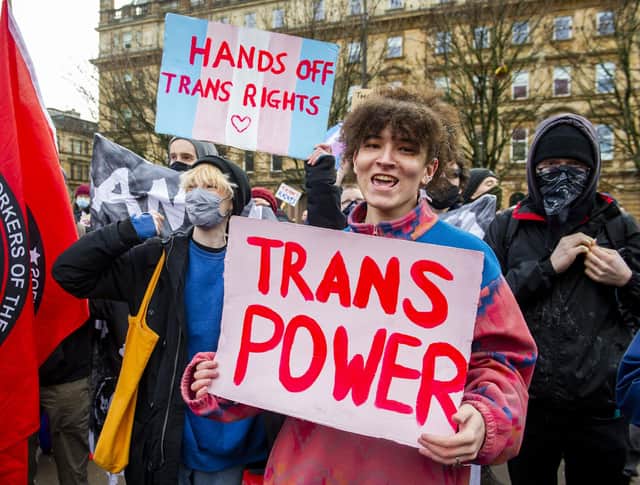 Trans rights' activists at George Square in Glasgow. Picture: Lisa Ferguson
