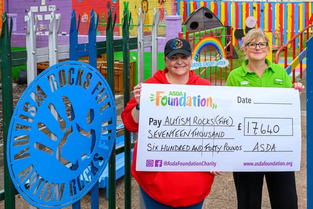 The Asda Foundation donates £17,640 to Autism Rocks (Fife). Pictured L – R Liza Quin, Founder, Autism Rocks (Fife);Jean Ritchie, Asda Kirkcaldy Community Champion