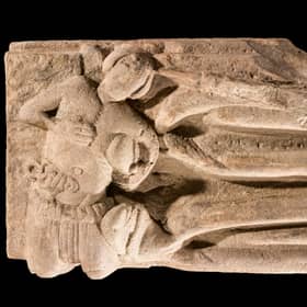 The carving shows a much smaller figure complete with gash wound and hanging entrails and is believed to be the assasin of the abbot. PIC: HES.