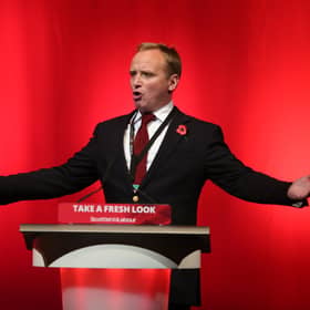 Gary Smith from the GMB union speaking during a debate at a Scottish Labour conference.