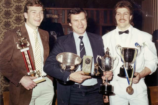 Fife Flyers 1985 - Danny Brown (left), Ron Plumb (cnetre) and Dave Stoyanovich at the player of the year awards.