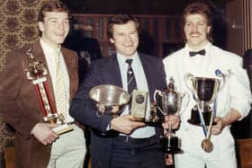 Fife Flyers 1985 - Danny Brown (left), Ron Plumb (cnetre) and Dave Stoyanovich at the player of the year awards.
