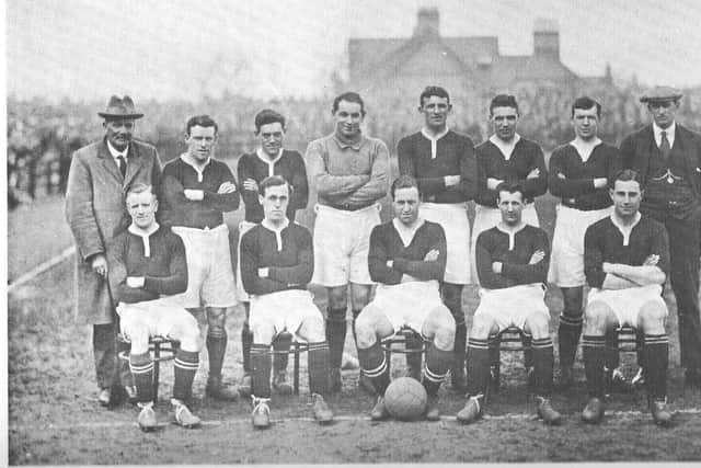 Falkirk team including world record transfer signing Syd Puddefoot from West Ham, front row, centre.