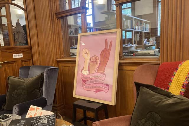 Plumped cushions and comfy seats play an important part in creating a welcoming environment at Glasgow Women's Library.