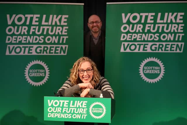 Scottish Green Party co-leaders Lorna Slater and Patrick Harvie on the campaign trail for the Green party at the National Piping Centre in Glasgow for the Scottish Parliamentary election.