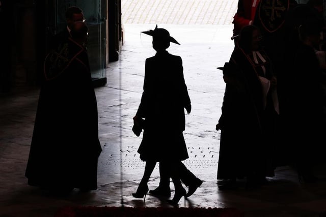 LONDON, ENGLAND - SEPTEMBER 19: Catherine, Princess of Wales, Princess Charlotte of Wales, Prince George of Wales arrive at the State Funeral of Queen Elizabeth II, held at Westminster Abbey, on September 19, 2022 in London, England. Elizabeth Alexandra Mary Windsor was born in Bruton Street, Mayfair, London on 21 April 1926. She married Prince Philip in 1947 and ascended the throne of the United Kingdom and Commonwealth on 6 February 1952 after the death of her Father, King George VI. Queen Elizabeth II died at Balmoral Castle in Scotland on September 8, 2022, and is succeeded by her eldest son, King Charles III. (Photo by Jack Hill - WPA Pool/Getty Images)