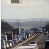 Traffic building up on the Edinburgh City Bypass due to the jackknifed lorry this morning (Photo: Traffic Scotland).