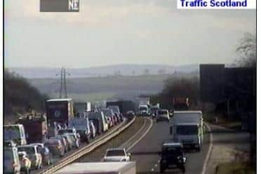 Traffic building up on the Edinburgh City Bypass due to the jackknifed lorry this morning (Photo: Traffic Scotland).