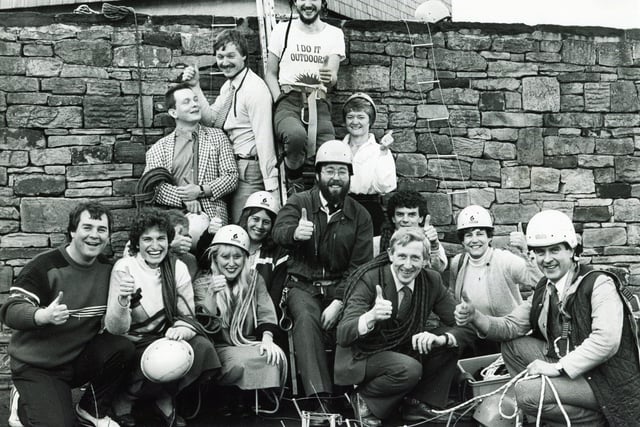 Staff of the Henry Fanshaw School, Dronfield, take part in a climb in aid of the blind, March 1986