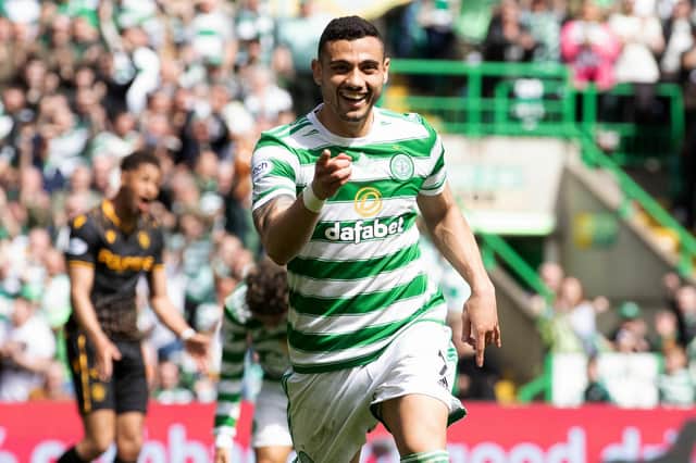 Giorgos Giakoumakis celebrates the second of his two goals in the 6-0 thuming of Motherwell at the weekend that made him joint top cinch Premiership scorer alongside Ross County's Charles Regan-Cook. Now he believes he can claim the honour on his own next season. (Photo by Craig Williamson / SNS Group)