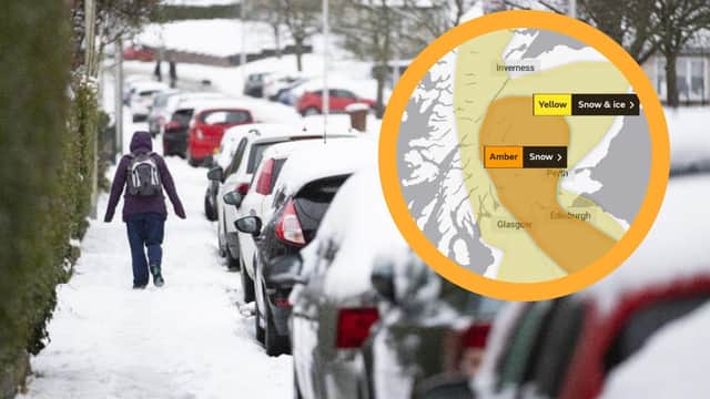 The Met Office has issued the first amber warning of heavy snow across Scotland this season (Photo: PA and Met Office).