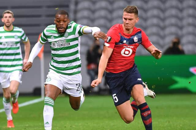 Olivier Ntcham battles for possession with Lille defender Sven Botman. Picture: SNS