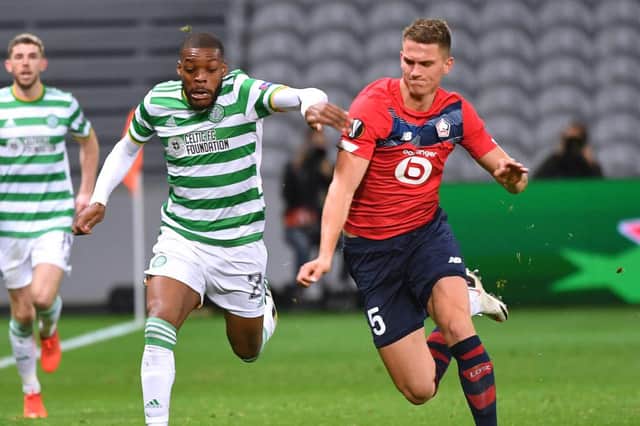 Olivier Ntcham battles for possession with Lille defender Sven Botman. Picture: SNS