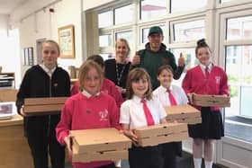 Jo Ricjhardson, acting head at Heron Park School, with some of the Year 6 prefects