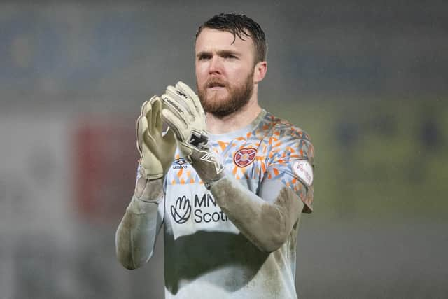 Hearts' Clark applauds the fans after a 3-2 win against St Johnstone.