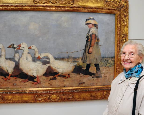 Molly Forbes with James Guthrie’s To Pastures New, which inspired a portrait of her by Alicia Bruce (Picture: Copyright Alicia Bruce www.aliciabruce.co.uk)