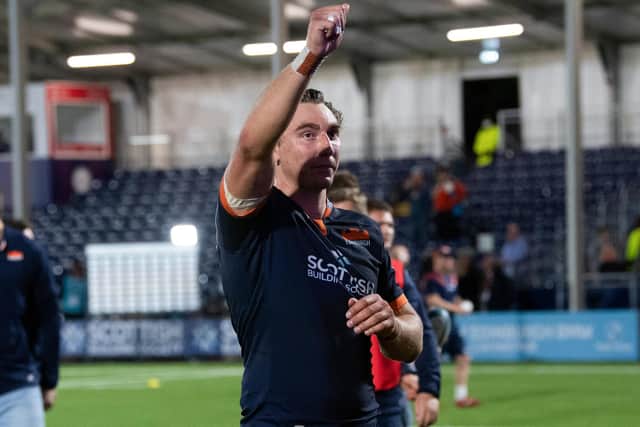 Jamie Ritchie acknowledges the supporters after Edinburgh's win over the Scarlets at the DAM Health Stadium. Picture: Ross Parker/SNS