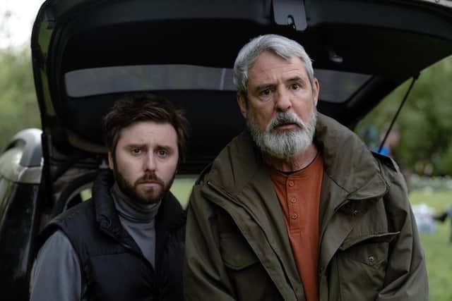 James Buckley and Neil Morrissey in Finders Keepers.