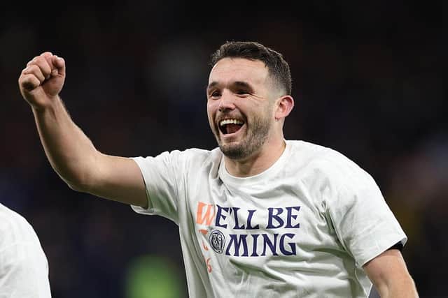 Scotland player John McGinn celebrates victory after the FIFA World Cup 2026 qualifier match between Scotland and Denmark at Hampden Park on Tuesday (Picture: Stu Forster/Getty Images)