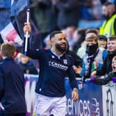 Dundee's Alex Jakubiak celebrates scoring to make it 2-0 against Queen's Park. (Photo by Roddy Scott / SNS Group)