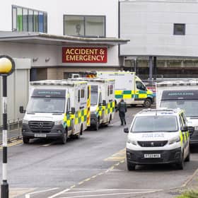 Ambulances outside the accident and emergency department at the Victoria Hospital in Kirkcaldy, Fife. Picture: Jane Barlow/PA Wire
