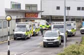 Ambulances outside the accident and emergency department at the Victoria Hospital in Kirkcaldy, Fife. Picture: Jane Barlow/PA Wire