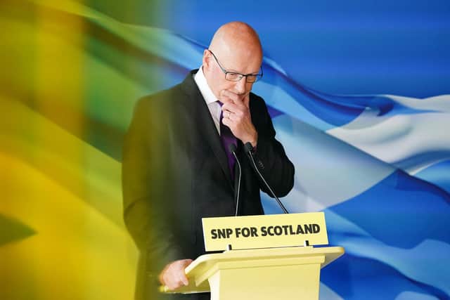 Scottish First Minister John Swinney speaking to the media at The Port of Leith Distillery in Edinburgh, following the landslide general election victory for the Labour party (Photo by Jane Barlow/PA Wire)