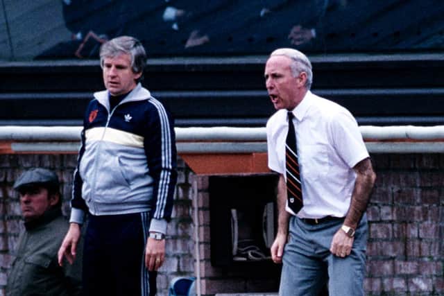 Dundee Utd manager Jim McLean issues instructions during a match against Rangers in October 1987. Pic: SNS Group