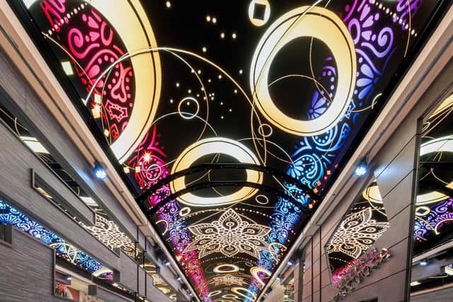 The Galleria Virtuosa boasts a striking ceiling light show