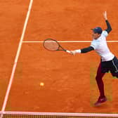 Jamie Murray plays a backhand during the men's doubles quarter-final defeat by Kevin Krawietz and Andreas Mies of Germany.