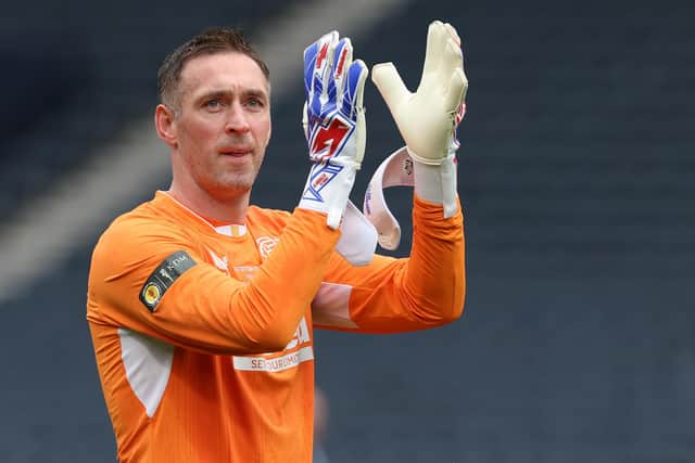 Rangers goalkeeper Allan McGregor salutes the crowd at the end of the Scottish Cup final against Hearts at Hampden in May. (Photo by Ian MacNicol/Getty Images)