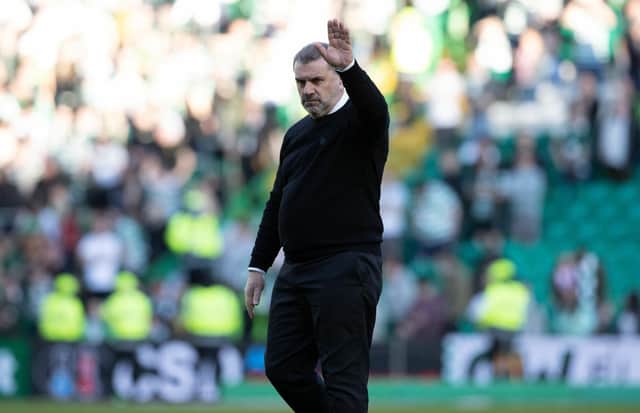 Celtic manager Ange Postecoglou salutes the fans.