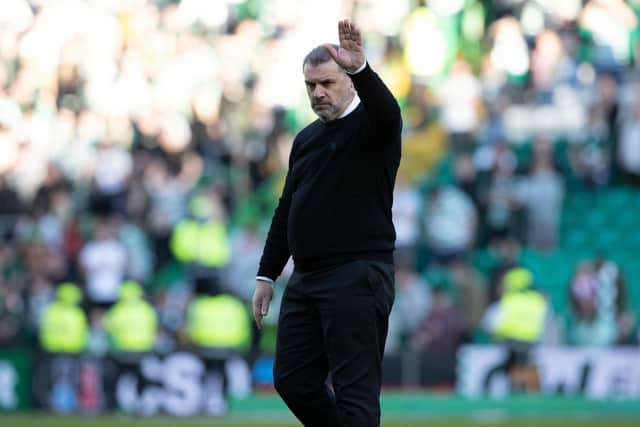 Celtic manager Ange Postecoglou salutes the fans.