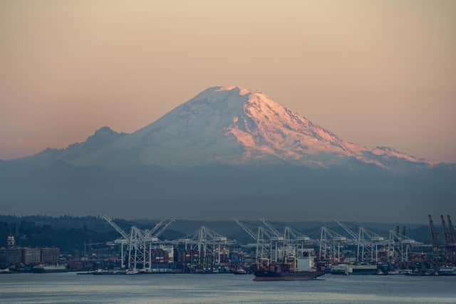 Seattle sits on Elliott Bay, Puget Sound, and is overlooked by the North Cascades mountain range and Mount Rainier. Pic: Terry L Wallace