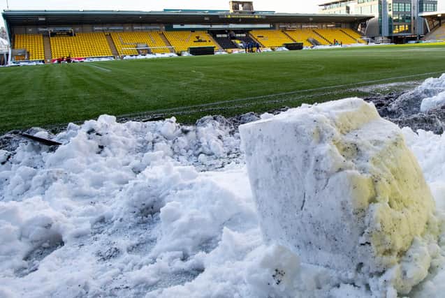 The Livingston v Aberdeen match was called off around 90 minutes prior to kick off due to a frozen pitch at the Tony Macaroni Arena. (Photo by Bill Murray / SNS Group)