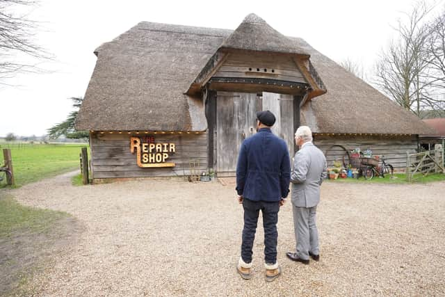 The King, then Prince of Wales and Jay Blades who will appear in a special episode of The Repair Shop as part of the BBC's centenary celebrations. Issue date: Tuesday October 11, 2022.