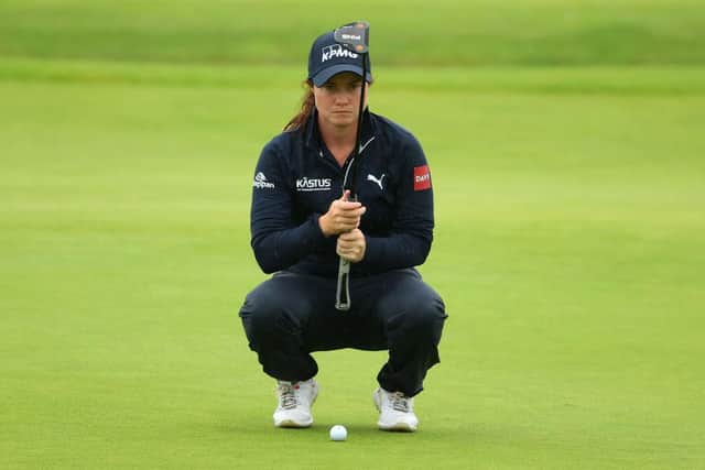 Leona Maguire lines up a putt during the AIG Women's Open at Carnoustie. Picture: Andrew Redington/Getty Images.