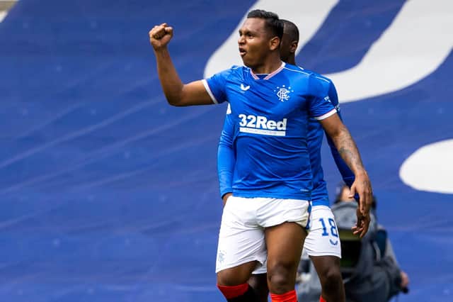 Alfredo Morelos celebrates after scoring against Celtic in the 4-1 win at Ibrox. (Photo by Alan Harvey / SNS Group)