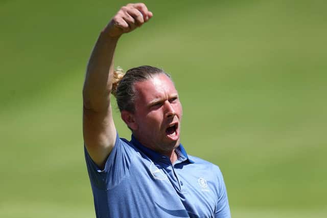 Marcel Siem celebrates holing a putt on the 18th green during the second round of the 149th Open at Royal St George’s in July. Picture: Christopher Lee/Getty Images.