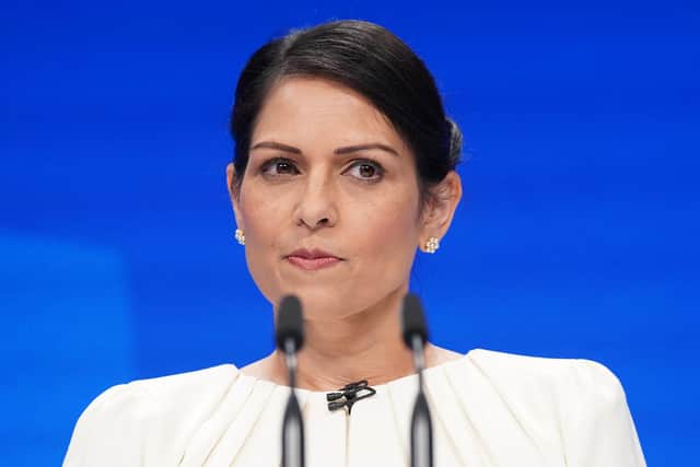 Home Secretary Priti Patel speaks at the Conservative Party Conference in Manchester.