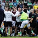 There was a full-scale melee after the final whistle during the match between Hearts and Hibs.