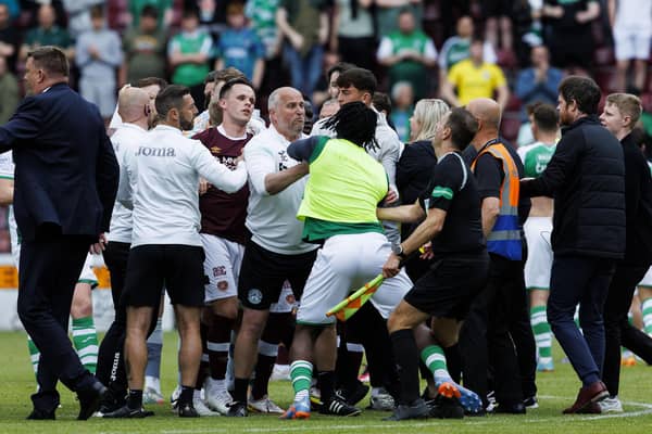There was a full-scale melee after the final whistle during the match between Hearts and Hibs.