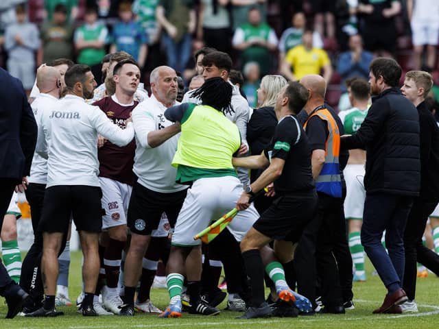 There was a full-scale melee after the final whistle during the match between Hearts and Hibs.