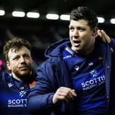 Edinburgh co-captain Grant Gilchrist, centre, speaks to his team in the huddle after the EPCR Challenge Cup win over Aviron Bayonnais at Murrayfield. (Photo by Ross Parker / SNS Group)