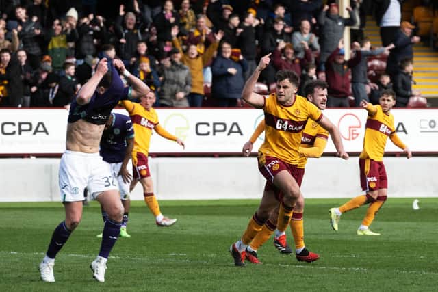 Shane Blaney celebrates after scoring late on to rescue a point for Motherwell.