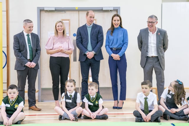 The Duke and Duchess of Cambridge meet pupils.