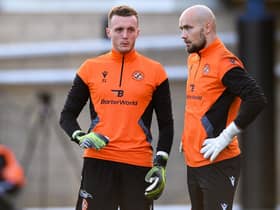 Dundee United's Jack Newman and Carljohan Eriksson, right, prior to a Premier Sports Cup against Livingston.