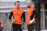 Dundee United's Jack Newman and Carljohan Eriksson, right, prior to a Premier Sports Cup against Livingston.