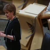 Earlier today, Ms Sturgeon unveiled her routemap for easing the lockdown in Scotland, outlining examples of sport which people would be able to play once it was implemented. (Photo by Fraser Bremner - Pool / Getty Images)